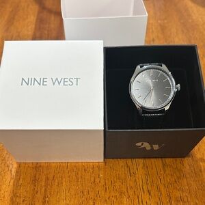 Nine West Silver Dial Watch with Black Strap